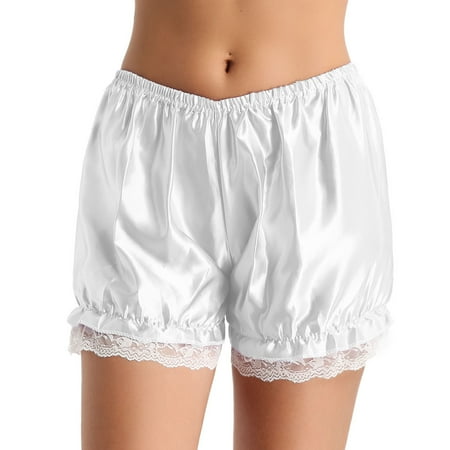 TiaoBug Womens Shiny Satin Pumpkin Pants Girl Lace Bloomers Shorts Security Pants White One Size