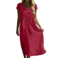 thumbnail image 2 of Xaqiouau Solid Womens Short Sleeve Midi Dress Casual Summer Round Neck Loose Fit A Line Dress Hollow Out Detail Flowy Everyday Dress, 2 of 9