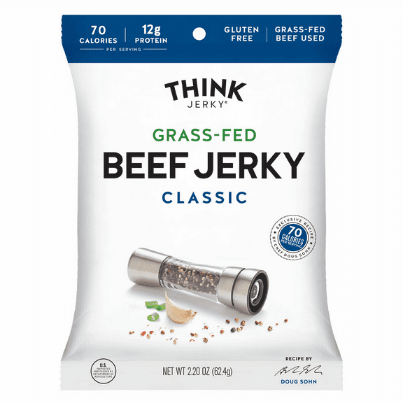 Think Jerky Gluten Free Classic Grass-Fed Beef Jerky, 2.2 oz [Pack of 8]