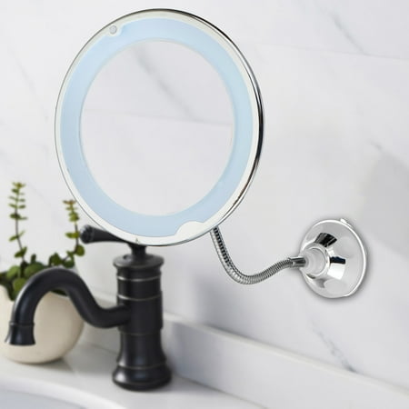 Flexible Led Makeup Mirror Vanity, 10x Magnifying Lighted Makeup Mirror With Chrome Finish Locking Suction Mount