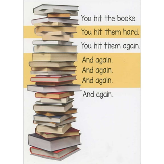 RSVP Greetings You Hit the Books, You Hit Them Hard: Stack of Textbooks Funny Graduation Card