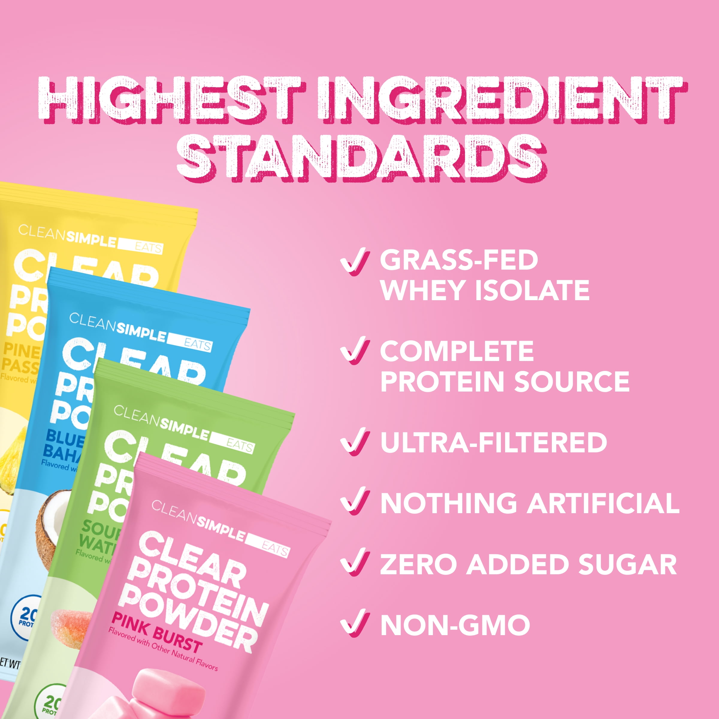 Clean Simple Eats Whey Clear Protein Powder Variety Pack, Zero Added Sugars, No Artificial Ingredients, Gluten Free, 8 count