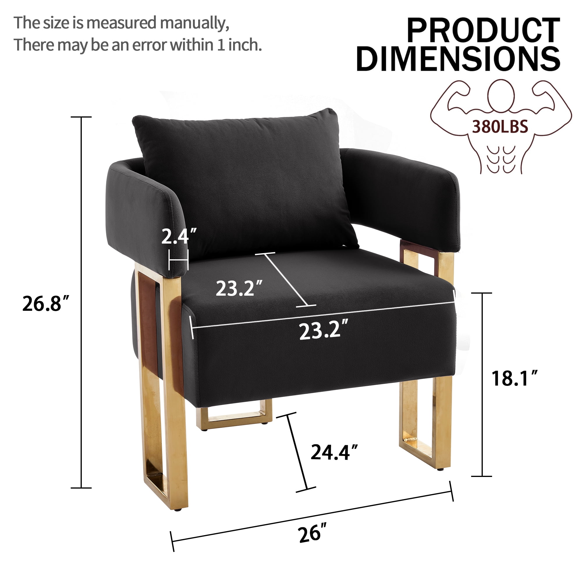 Leumius Velvet Accent Chairs Set of 2,Morden Upholstered Armchair Dining Side Chairs with Gold Metal Legs for Dining Kitchen Living Room,Black