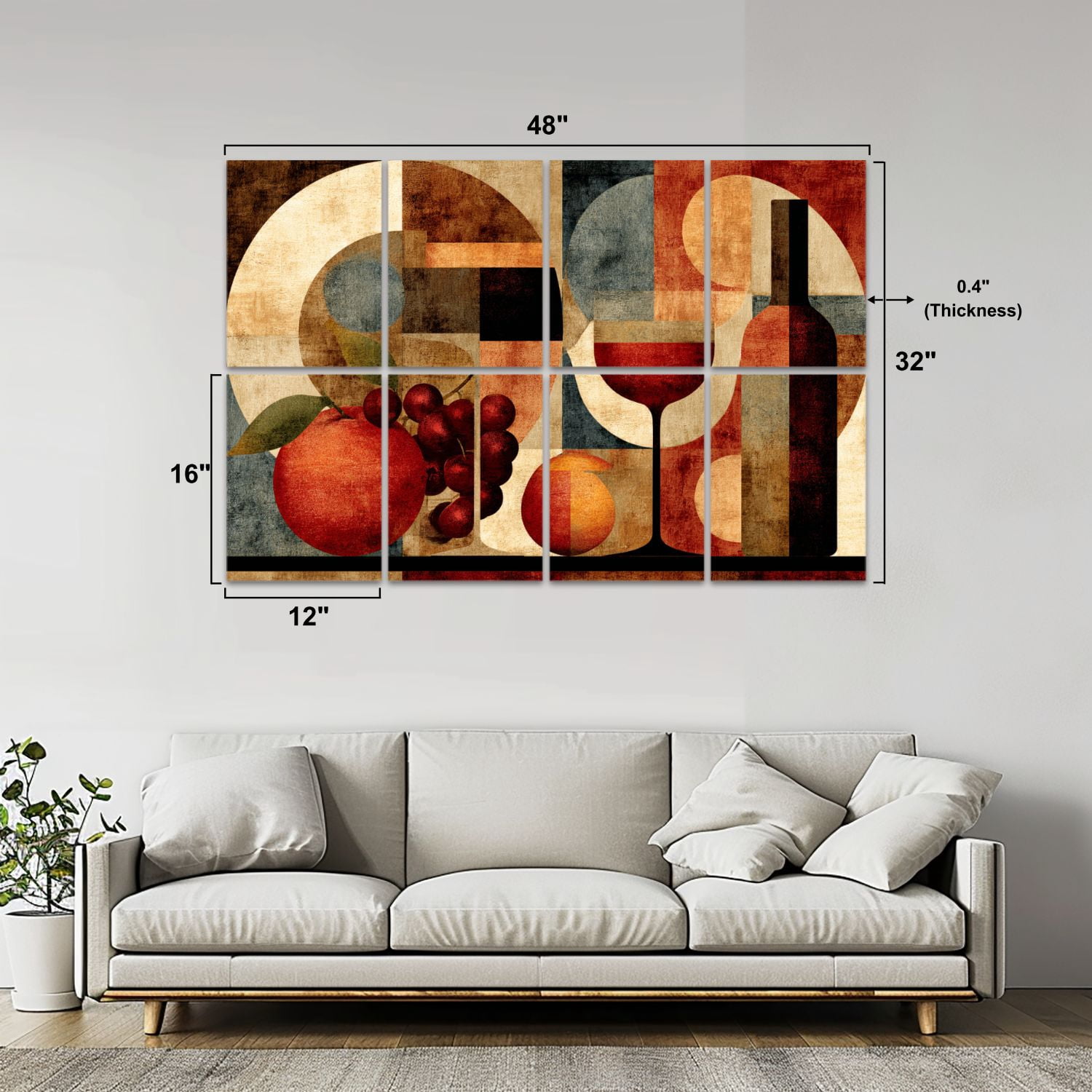 8 Pack Art Acoustic Panels Wine Glass Still Life Abstract Bar Wine Bottle Two Wine Glasses Self Adhesive Sound Absorbing Panels for Home Office Studio Media Room 48"x32"