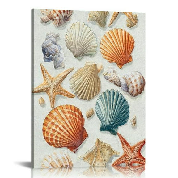FCXZI Seashells Starfish Watercolor Canvas Wall Art Home Decor 12x16in