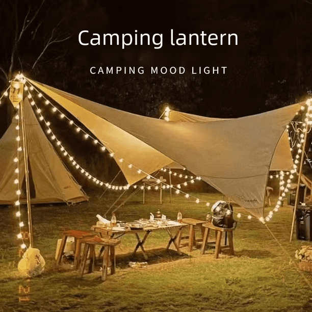 Bola de luz de ambiente para acampar al aire libre, cadena de luces para carpa, cadena de luces para acampar, linterna decorativa, cadena de luces solares para dosel