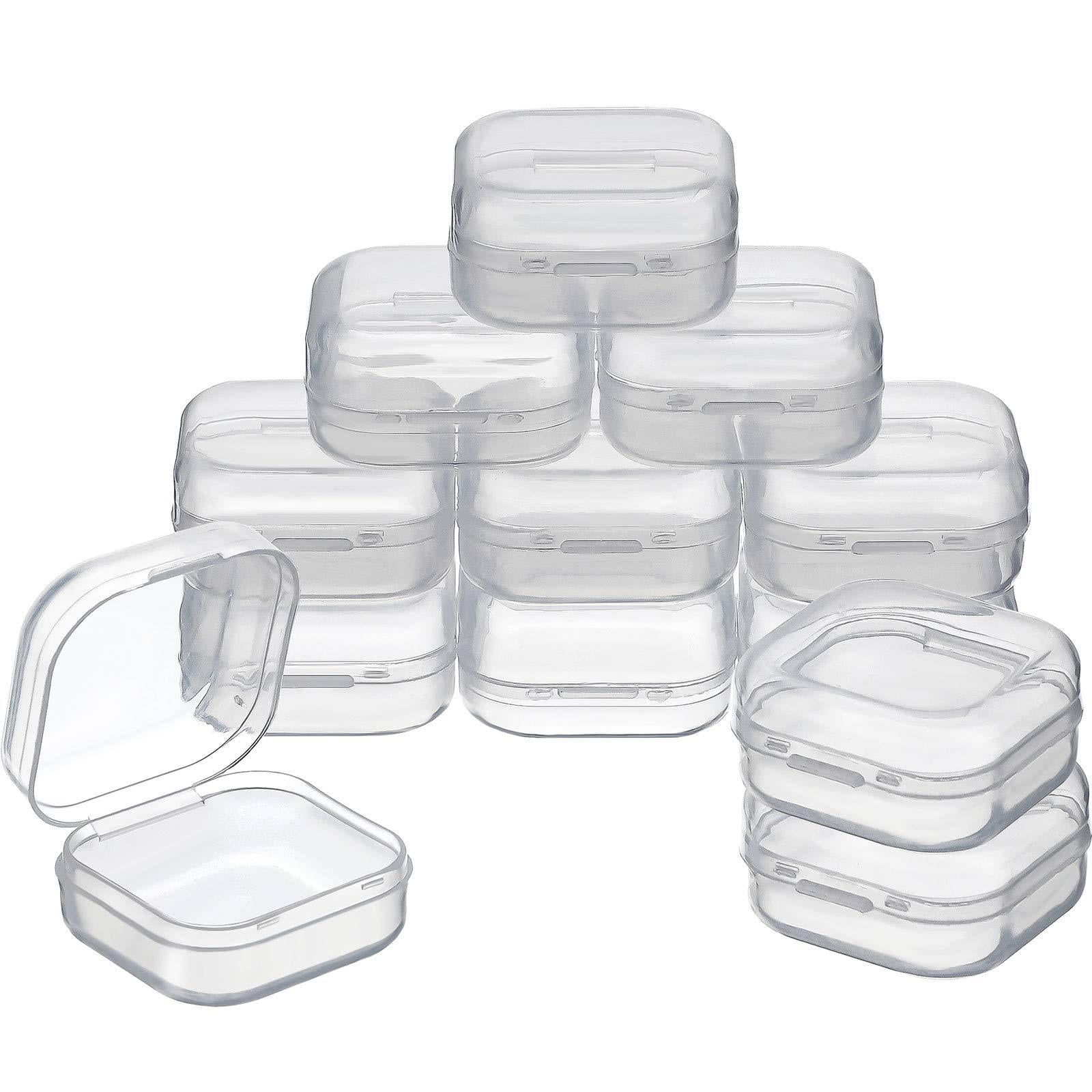 1.37 x 1.37 x 0.7 Inch SATINIOR 12 Pack Clear Plastic Beads Storage Containers Box with Hinged Lid for Beads and More 