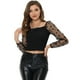 thumbnail image 1 of INSPIRE CHIC Top corto texturizado de manga larga transparente de malla con estampado de estrellas y cuello cuadrado informal para mujer Negro S, 1 of 5