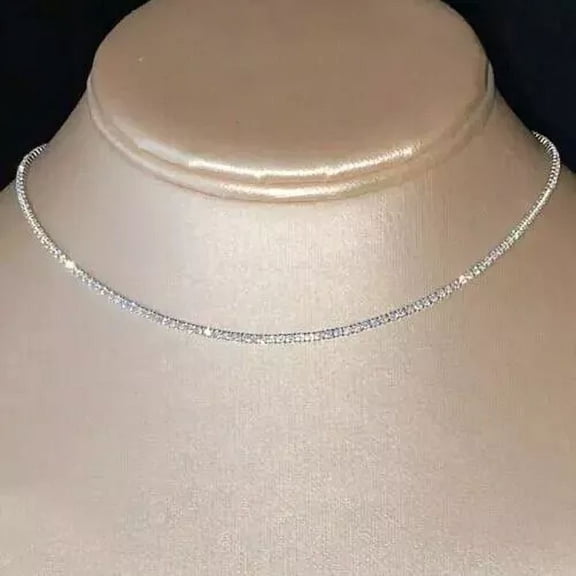 3mm Women's 18'' Tennis Necklace Round Lab Created Diamond 14K White Gold Plated