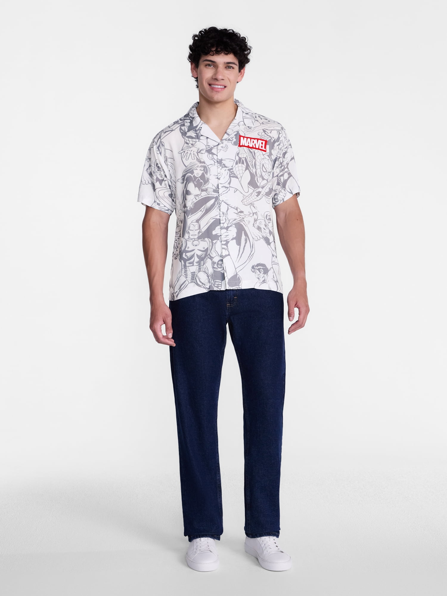 Marvel Men's and Big Men's Graphic Button Up Shirt with Short Sleeves, Sizes S-4XL