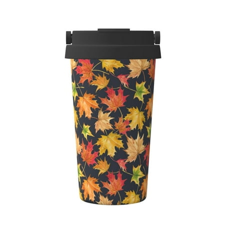 

Uemuo Colorful Maple Leaves Print Carry Insulated Coffee Mug Travel Mug with Hidden Handle Insulated Coffee Flask Leak-proof Travel Mug Insulated Mug for Office