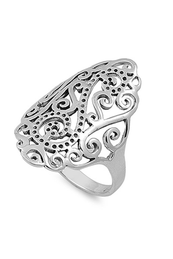Dot Infinity Swirl Filigree Wide Vintage Ring Sterling Silver Band 925 Jewelry Female Male Size 9