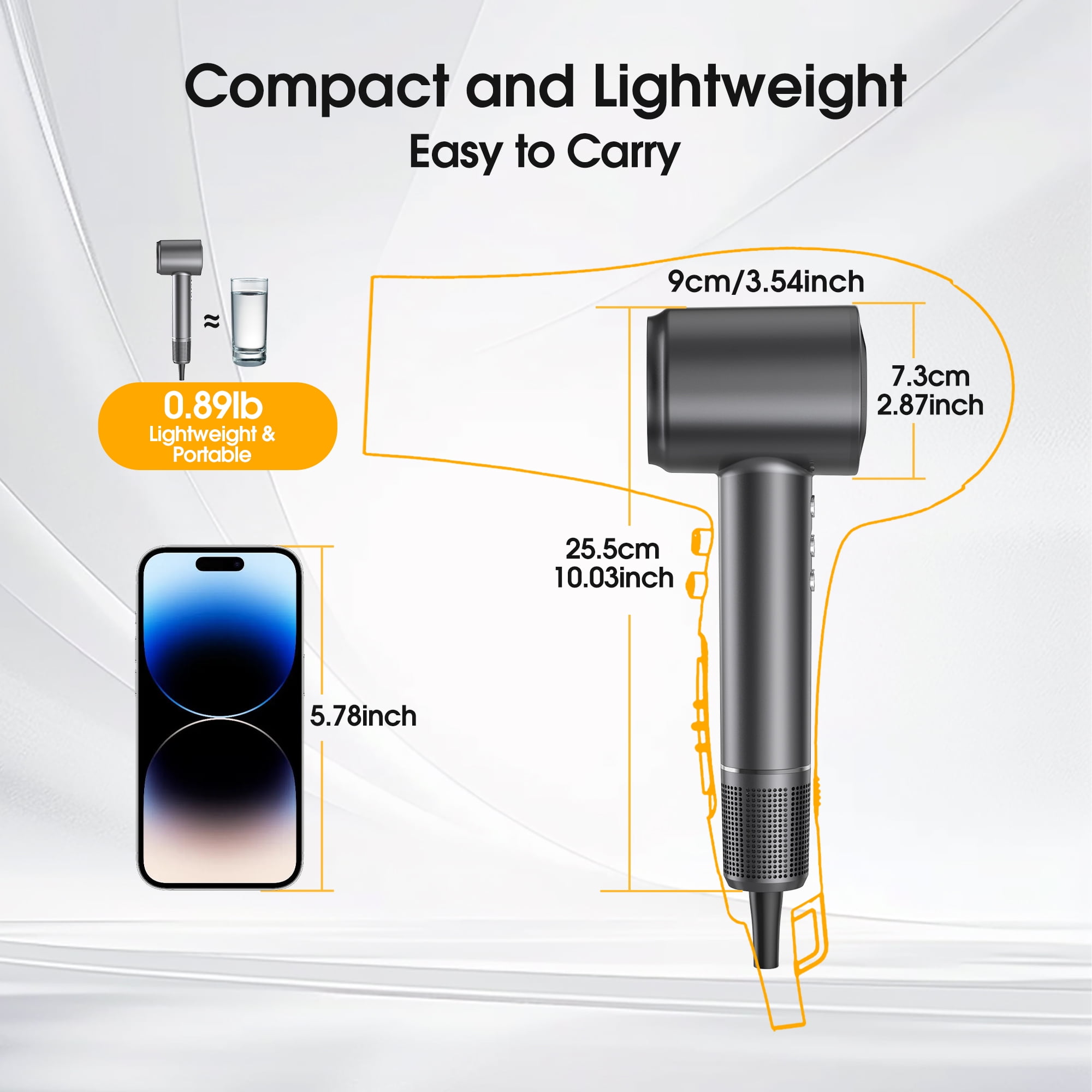 Hair dryer, High-Speed Blow Dryer With 6 Temps & 3 Speeds, 500 Million Negative Ions Hair dryer, 150,000 RPM Brushless Motor for Fast Drying