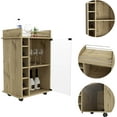 thumbnail image 3 of TUHOME Dukat Bar Cart,Two Shelves, Six Wine Cubbies, Glass Door, Four Caster Wheels, Countertop, Light Oak, For Living Room, 3 of 5
