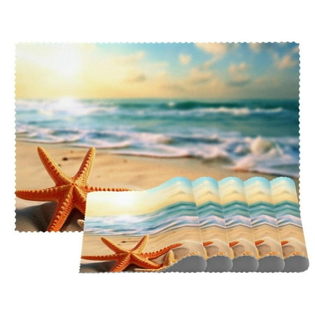 

Placemats Set of 4 Non Slip Washable Table Placemats Beach Seaside Starfish Ocean