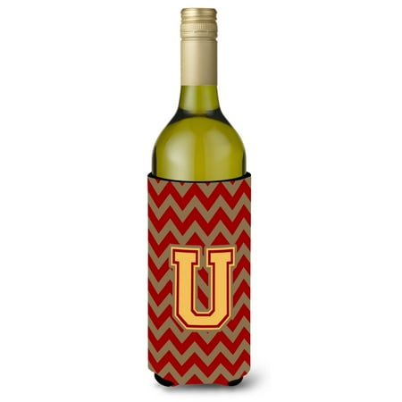 

Carolines Treasures CJ1048-ULITERK Letter U Chevron Garnet and Gold Wine Bottle Beverage Insulator Hugger Wine
