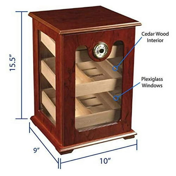 Panorama Display Cigar Humidor - Humidifier Storage Box for 75-100 Cigars - Hygrometer, Gold-Plated Hinges & Handcrafted Finish - Cedar Wood Case for Moisture Control - Gift for Me