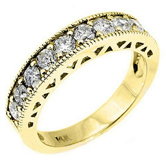 14k Yellow Gold 1.10 Carats Brilliant Round Antique/Vintage Diamond Wedding Band