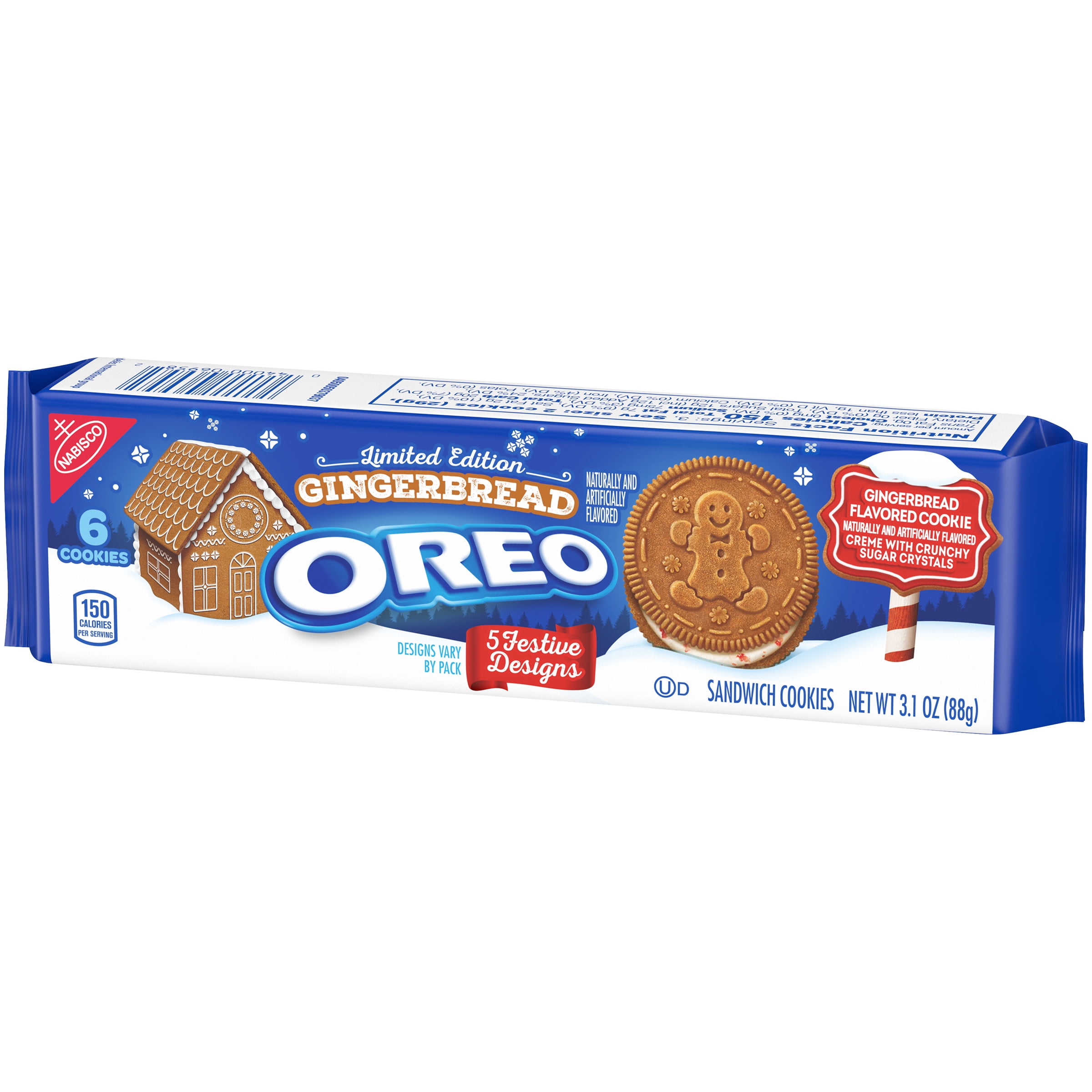 OREO Gingerbread Sandwich Cookies, Limited Edition Holiday Cookies, 3.1 oz Pack (6 Cookies Total)