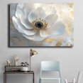 thumbnail image 4 of Mudket White and Grey Flower with Gold Accents Canvas Wall Art, Framed Floral Print, Ready to Hang Wall Decor for Living Room Bedroom, Elegant Artwork - 12"L x 8"W, 4 of 10