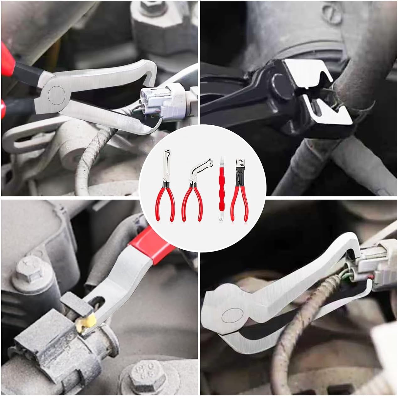 5 Pieces Electrical Disconnect Pliers for Cars, Upgraded Dual Angled Automotive Connector Separator Tool Set with Case for Car Terminal and Wiring Harness Removal in Tight Engine Space
