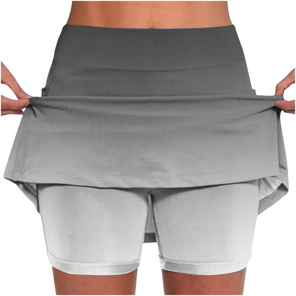 Uaswgudfs ​Women's High-Rise Flared Skort for Summer - Tummy Control & Breathable Fabric for Athletic & Casual Comfort Gray XXXL