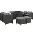 thumbnail image 3 of Modway Sojourn 9-Piece Aluminum and Rattan Patio Dining Set in Canvas/Gray, 3 of 6
