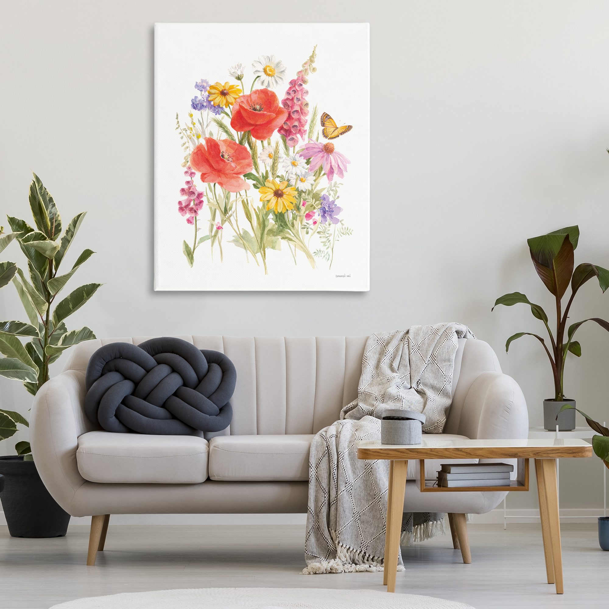 Stupell Industries Bright Flowers & Butterfly Botanical & Floral Painting Gallery Wrapped Canvas Art Print Wall Art, 36 x 48