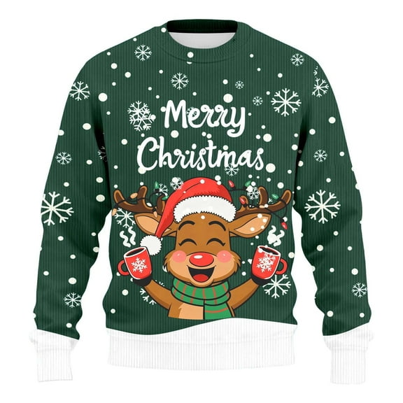 Men's Christmas Sweaters - Funny Christmas Sweaters for Men - Fun Holiday Pullovers,Dark Green,L
