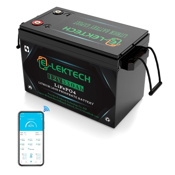E-LekTech 12V 330Ah LiFePO4 Lithium Battery (Small Size), Built-in 200A BMS, 4000-10000 Cycles, Perfect for RV, Solar, Marine, Camping, Off-Grid, Trolling motor