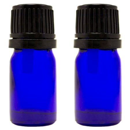 Cobalt Blue Bamboo - Cobalt Blue Glass Bottle - 5 ml (1/6 fl oz) w/ Euro Dropper & Tamper-Evident Cap - Pack of 2
