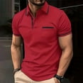 thumbnail image 2 of hoksml Mens Polo Shirts Short Sleeve Leisure Solid Color Collared Golf T-shirt Versatile Pocket Button Lapel Colour Blocking Top Elastic Cuffs 2025 on Clearance, 2 of 3