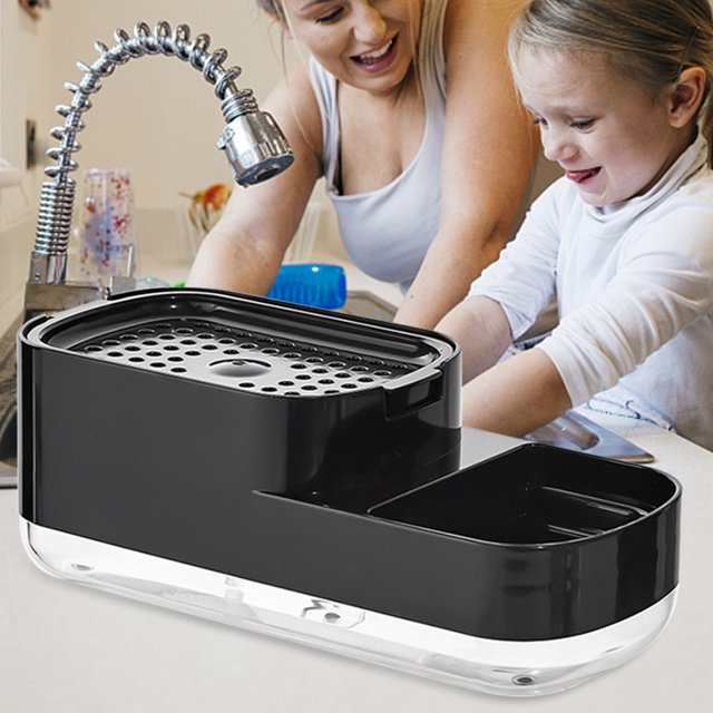 Dispensador con bomba de jabón para fregadero, dispensador de jabón líquido para manos para encimera (negro)