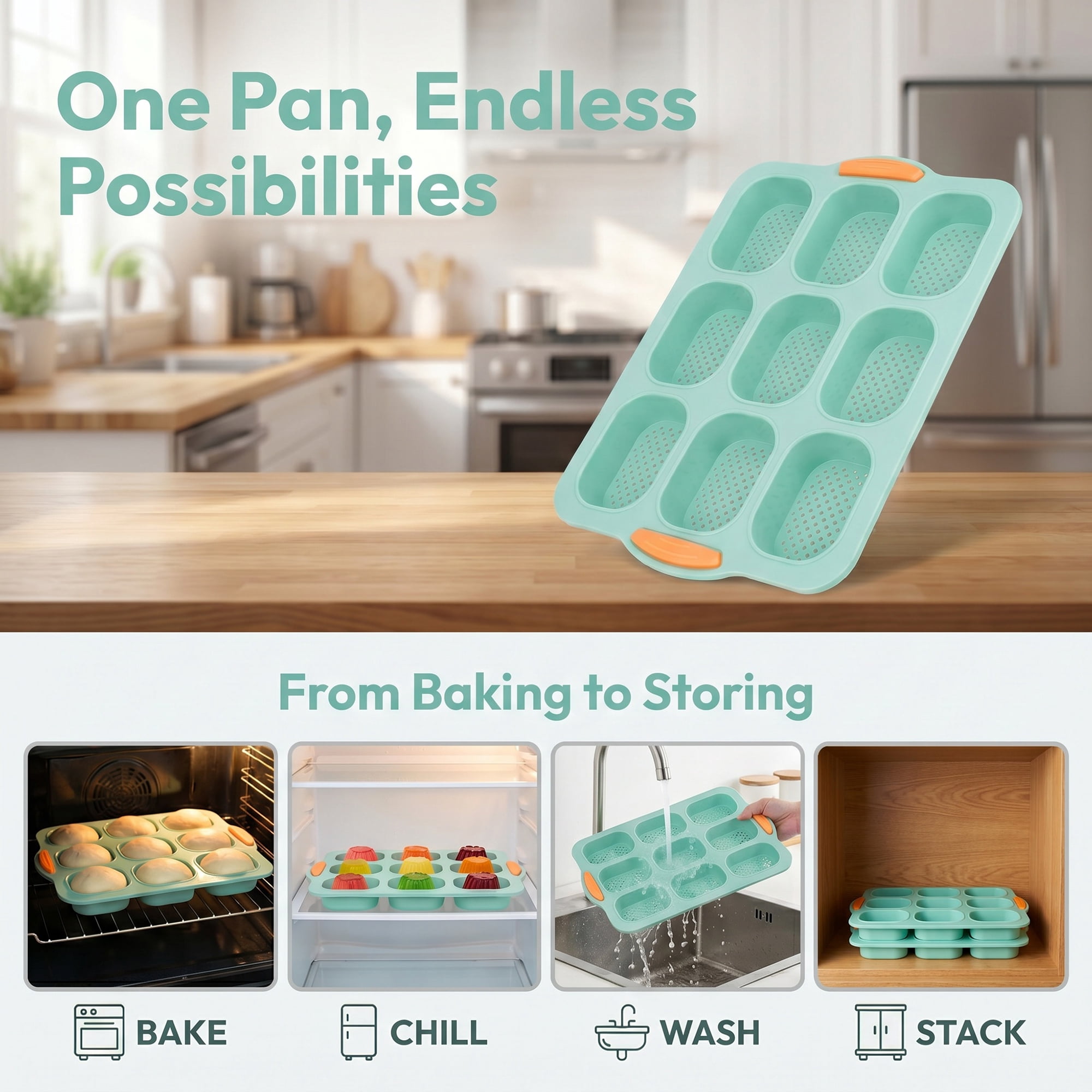 Unique Bargains Baking Pan 9-Cell Ventilated Tray with Handles Dark Green 13.2"x9.3"x1"
