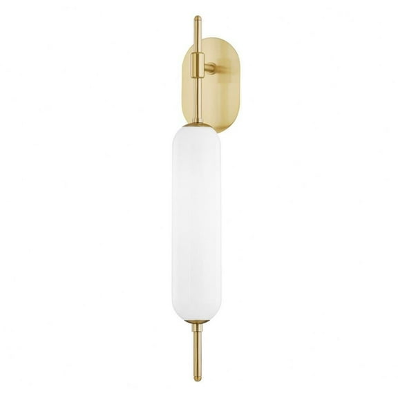 1 Light Led Contemporary Steel Wall Sconce with Opal Shiny Glass-29.5 inches H By 4.75 inches W-Aged Brass Finish Bailey Street Home 735-Bel-4170153