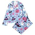 thumbnail image 4 of ZHOGXU Womens Halloween Pajama Sets Ghost & Pumpkin Print Notch Collar Long Sleeve Button Top Matching Long Pants 2PCS Pjs Summer Fashion Sleepwear,Light Blue,L, 4 of 4