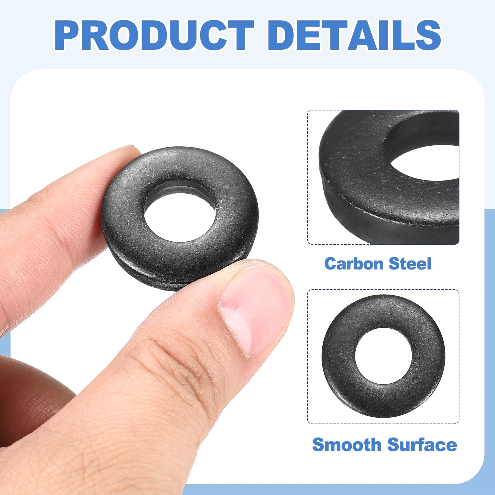 Uxcell 24pcs 1/2" Black Flat Washer for M12 Screw, Steel Metal Washers 12mm ID 28mm OD 6mm l for Industrial, Screws Bolts