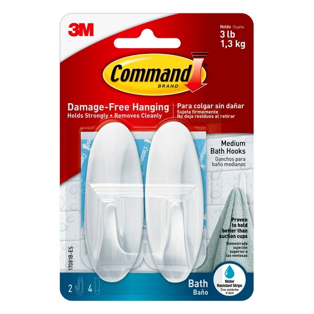 Command Designer Hooks, White, Medium, 2 Hooks, 4 Strips/Pack