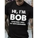 thumbnail image 1 of HI I'M BOB Print Men's Crew Neck T-shirt, Short Sleeve Versatile Casual Summer Clothes, 1 of 8