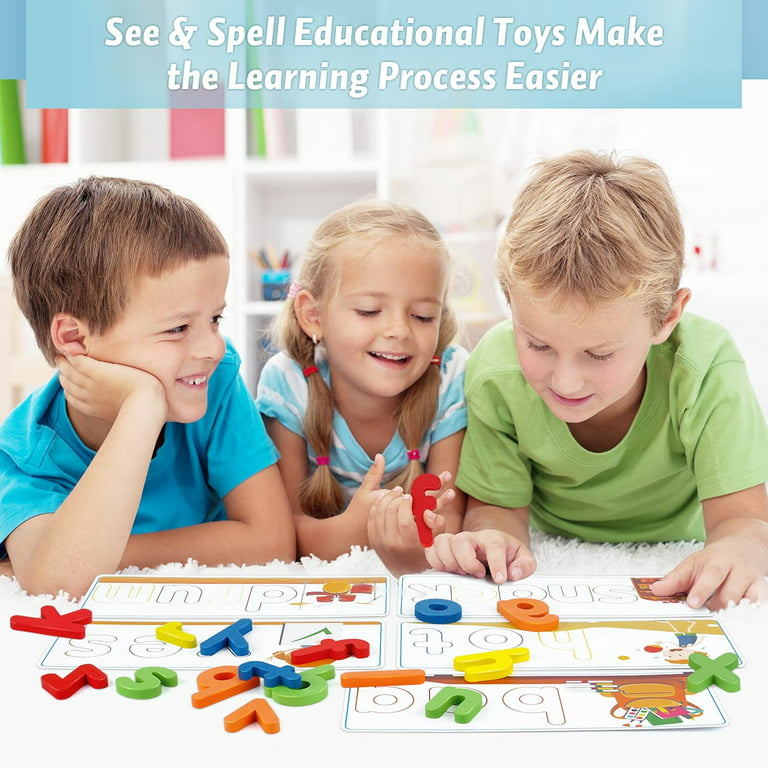 See & Spell - Juego de cartas a juego para niños, juguete  educativo de aprendizaje para niños de 3, 4, 5, 6 años, actividades de  aprendizaje preescolar/jardín de infantes, constructores de