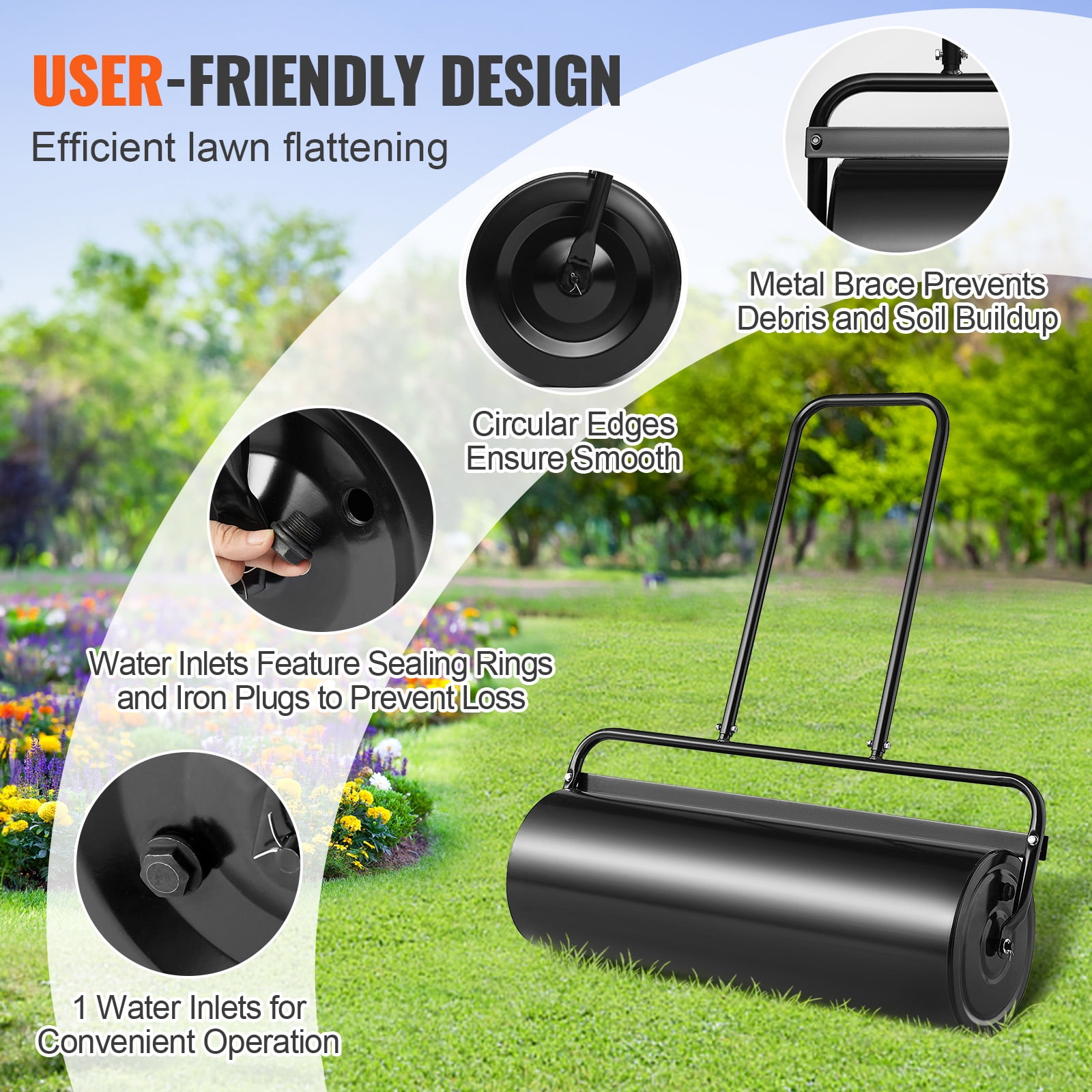 KFFKFF Lawn Roller Yard Roller 17 Gallon Sand/Water Filled Steel Sod Roller Push