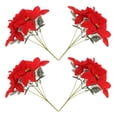 thumbnail image 4 of Ramo de 4 flores artificiales de Pascua con tallos, color rojo vibrante, para decoración navideña, centro de mesa para fiestas navideñas en interiores, 4 of 8