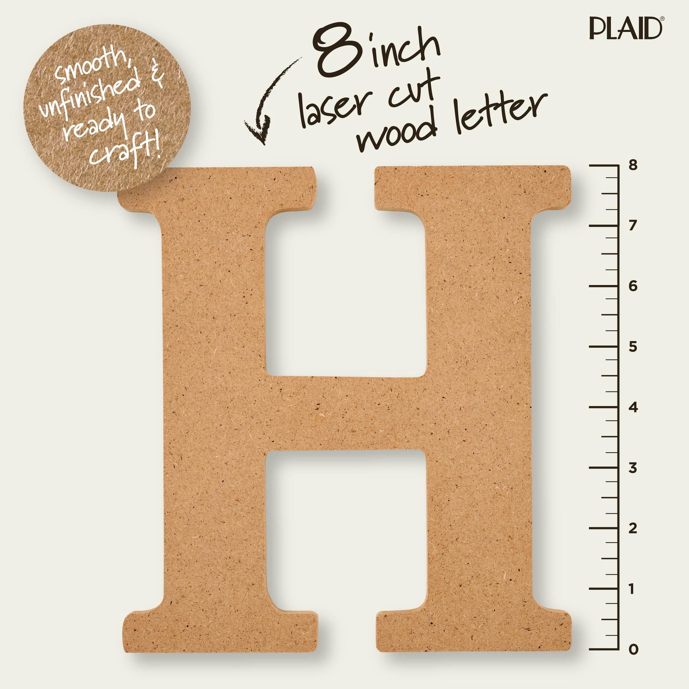 (3 pack) Plaid Unfinished Wood MDF 8" Letter for DIY Arts and Crafts, H
