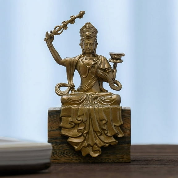 Handcrafted Manjushri Buddha Statue Vintage Brass 2.99in Focus & Calmness Thoughtful Gift for Desk Decor