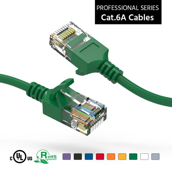 ACCL 5Ft Cat6A UTP Slim Ethernet Network Booted Cable 28AWG Green, 2 Pack