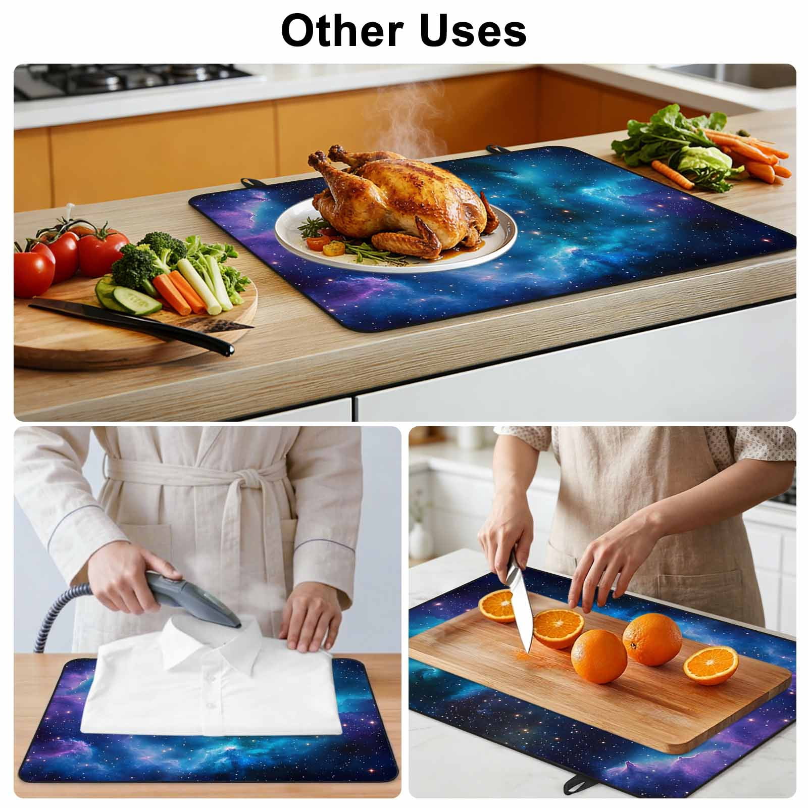 Starry Sky Stove Top Cover for Electric Stove, Heat-proof & Non Slip Glass Top Stove Cover Protector, Modern Rustic Blue Purple Ombre Star Night Kitchen Flat Cooktop Rubber Mat 24x21 Inches