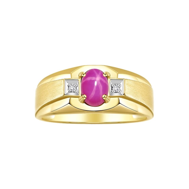 RYLOS Men's Rings Yellow Gold Plated Silver Classic 7X5MM Oval Gemstone & Diamond Ring Star Ruby July Birthstone Rings For Men, Silver Rings, Size 12
