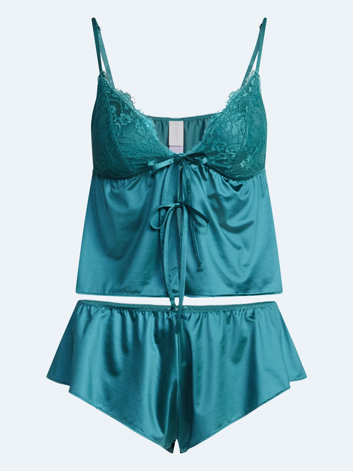 Joyspun Women's Bridal Lace Satin Cami and Shorts Set, 2-Piece, Sizes XS-XXXL