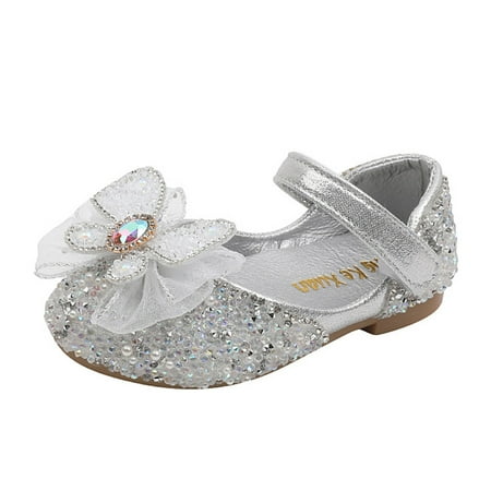 

NIEWTR Baby Girls Mary Jane Flats PU Wedding Party Princess Ballet Shoe Rubber Sole Toddler First Crib Shoes(Silver 23)