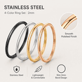 4PCS 2mm Stainless Steel Rings for Men Women, Thin Stackable Band Set ...